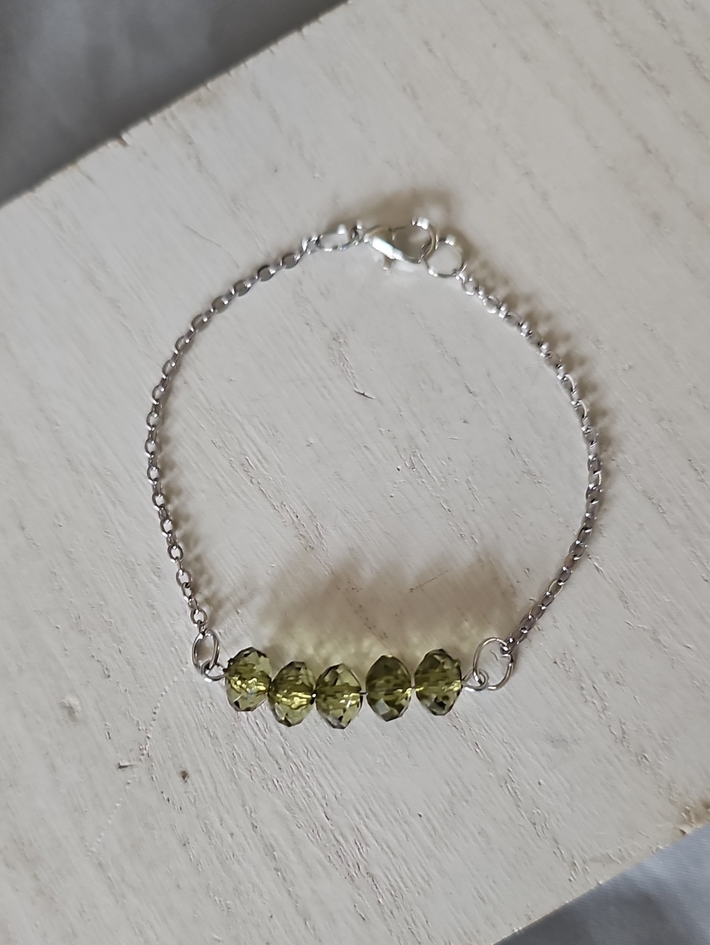 Delicate Olive Green Bead Chain Bracelet